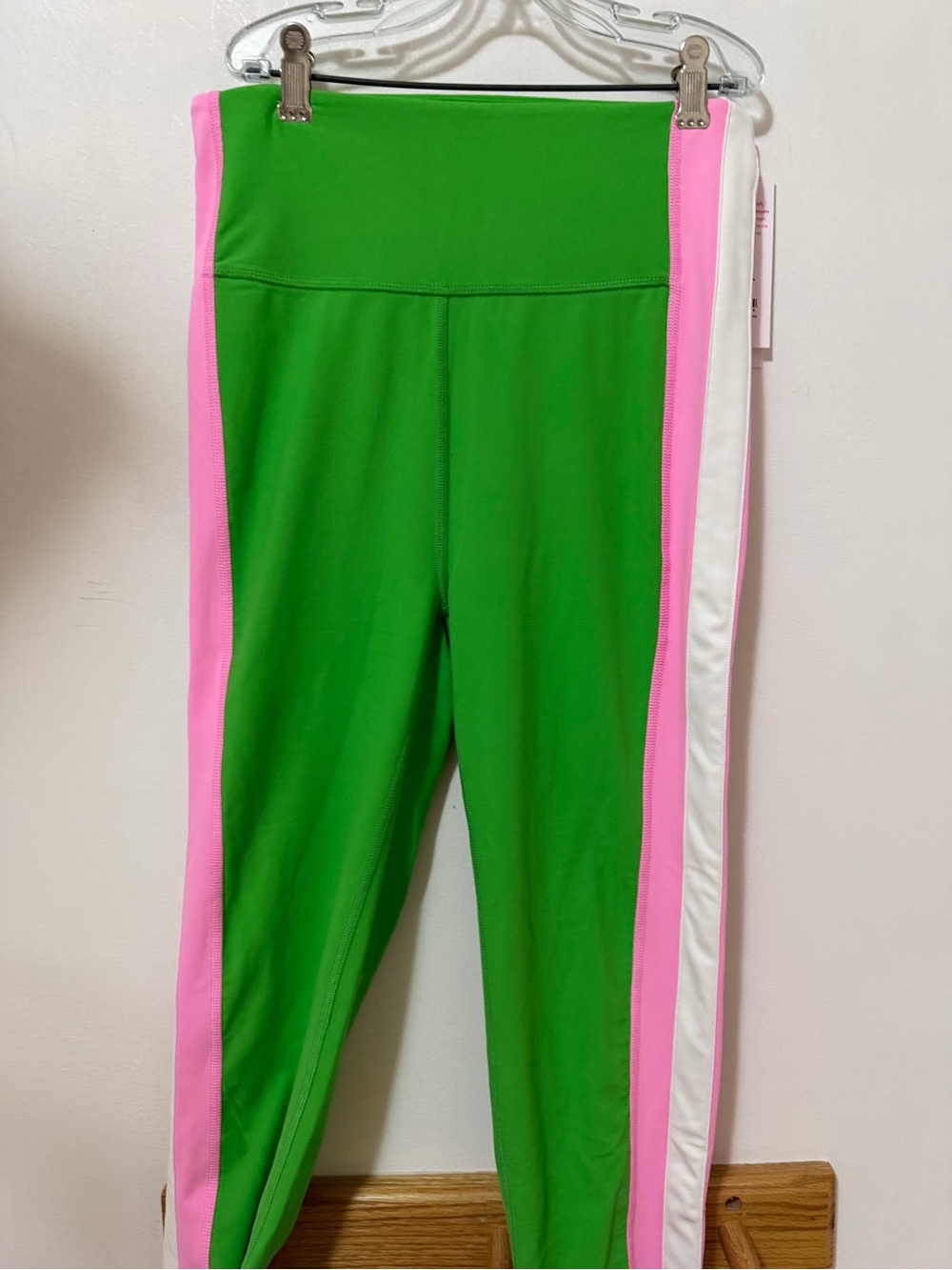 NWT Lilly Pulitzer Pink and Green Leggings with Pink & White Side Stripes Size M